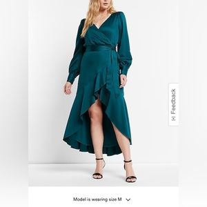 Express NWT Textured Faux Wrap Ruffle Hi-Lo Maxi Dress